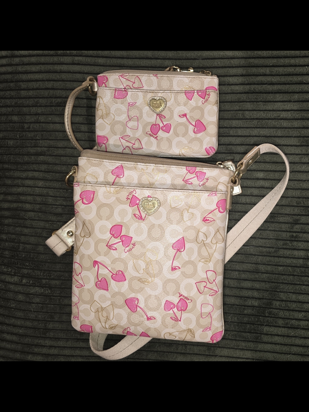 Coach Pink Heart Print Crossbody Bag Set